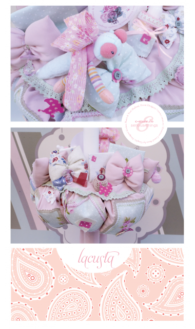 Lumanare de botez pentru fetite in stil shabby chic, 65x4cm, Lacusta  2